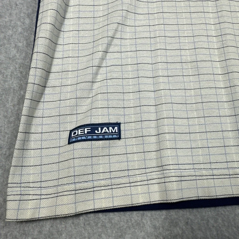 Vintage‎ Y2K Def Jam University Men's Check Polo Shirt Large Collared Blue
